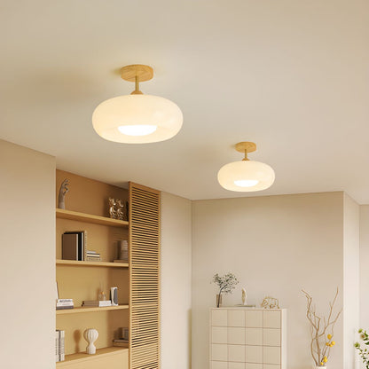 Plafondlamp hout glas trommel vintage stijl | Alvora