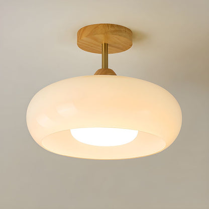 Plafondlamp hout glas trommel vintage stijl | Alvora