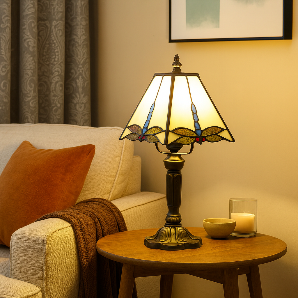 Tafellamp Tiffany Glas Libellen Ontwerp Creme | Belvora