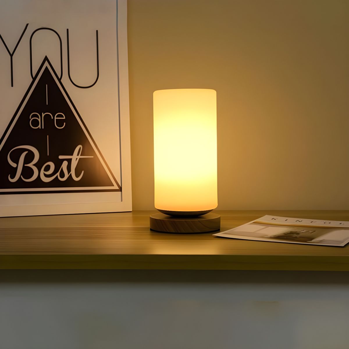 Tafellamp met Glazen Cilinderkap Industrieel Hout | Selvion