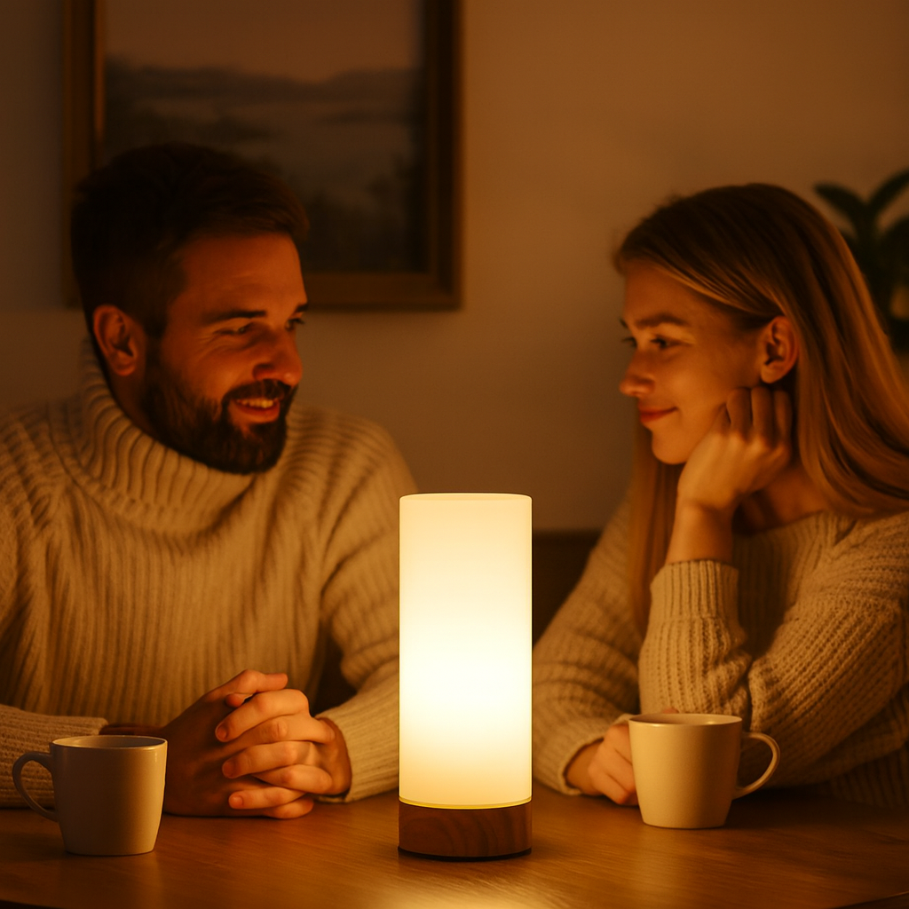 Tafellamp met Glazen Cilinderkap Industrieel Hout | Selvion