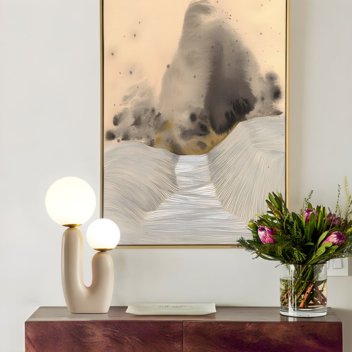 Tafellamp met Roze Harsvoet en Glazen Kap Nordic | Ravion