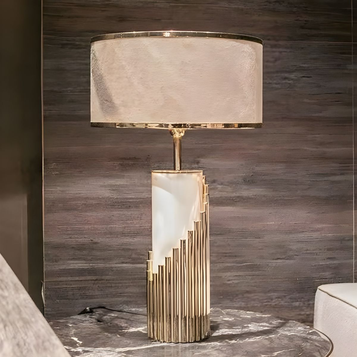 Tafellamp met Stoffen Cilindervormige Kap Modern Goud | Cavrel