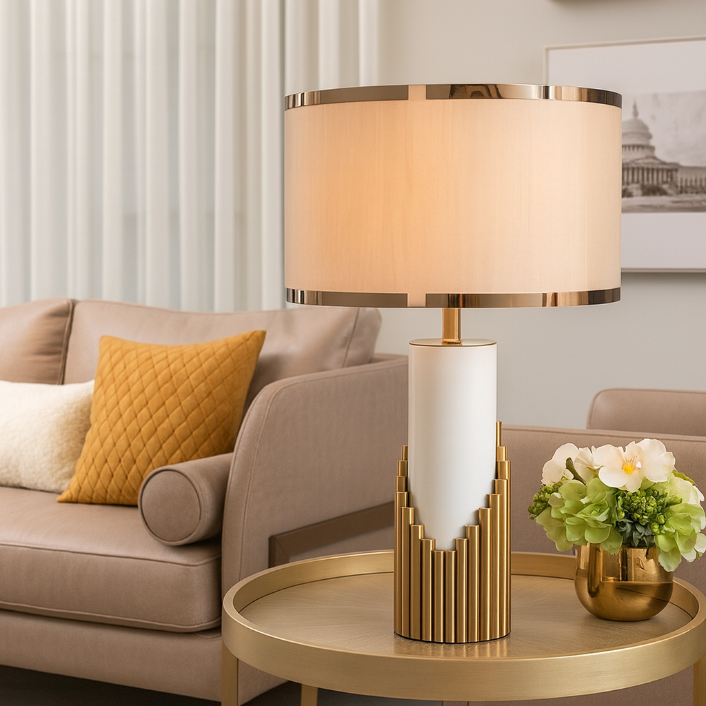 Tafellamp met Stoffen Cilindervormige Kap Modern Goud | Cavrel