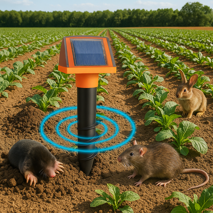 Ultrasone mollenverjager op zonne-energie met grondtrilling | SonicRoot