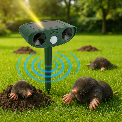 Ultrasone verjager op zonne-energie tegen mollen en ongedierte | SonicGuard