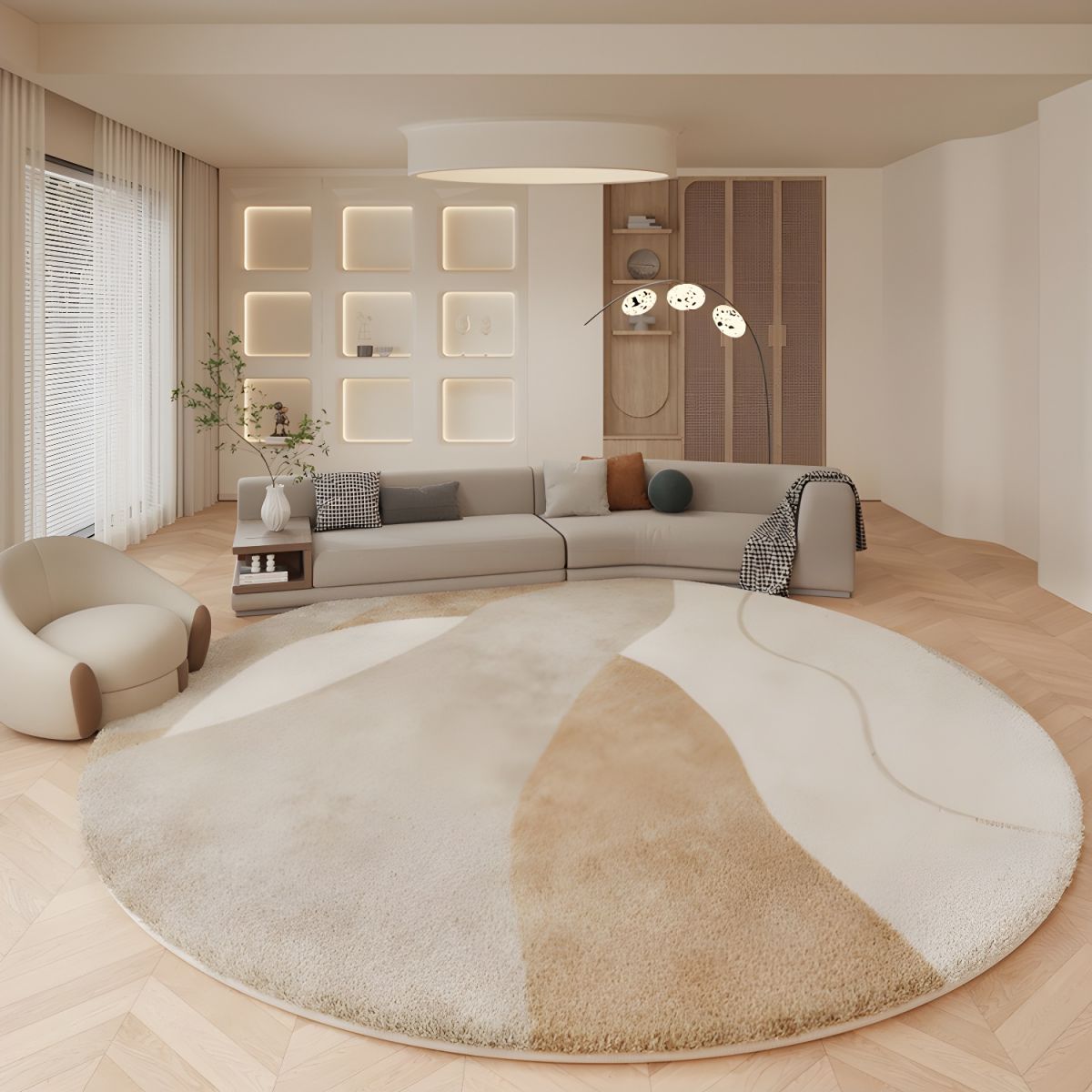 Vloerkleed in soft lambswool modern nordic round | Arvolis