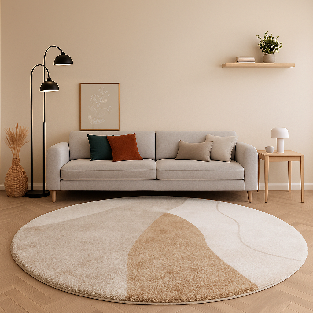 Vloerkleed in soft lambswool modern nordic round | Arvolis