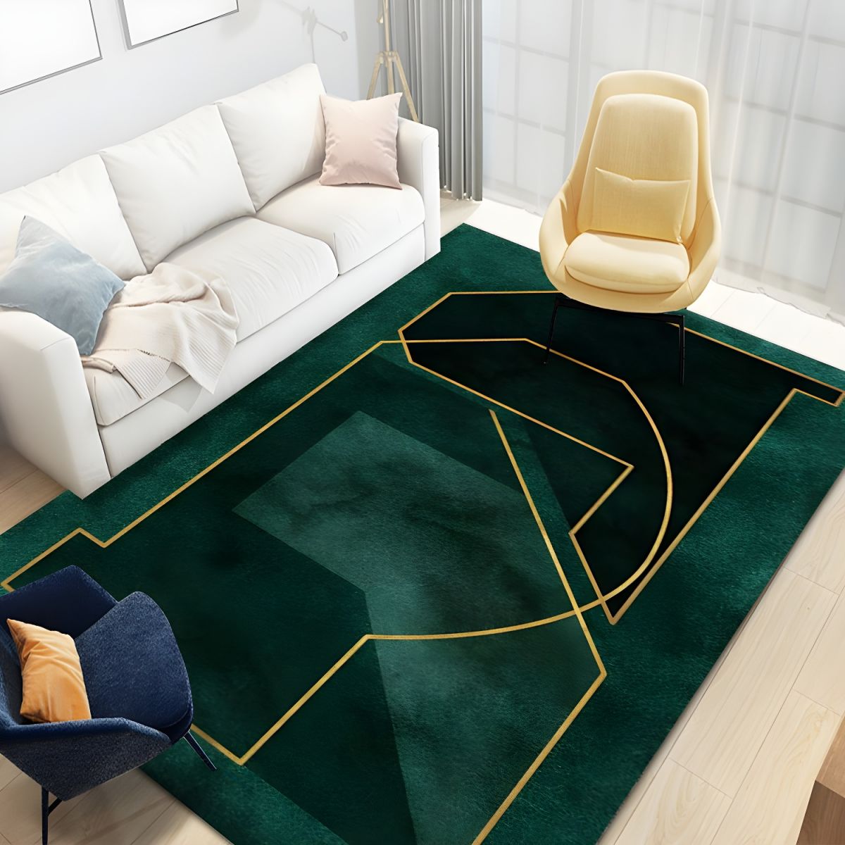 Vloerkleed met Geometrisch Patroon Smaragdgroen Glam Stijl | Velmor