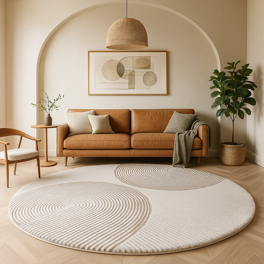 Vloerkleed met lamswol nordic cirkelpatroon rond | Veyric