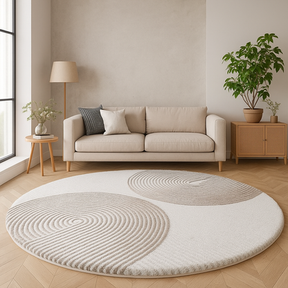 Vloerkleed met lamswol nordic cirkelpatroon rond | Veyric